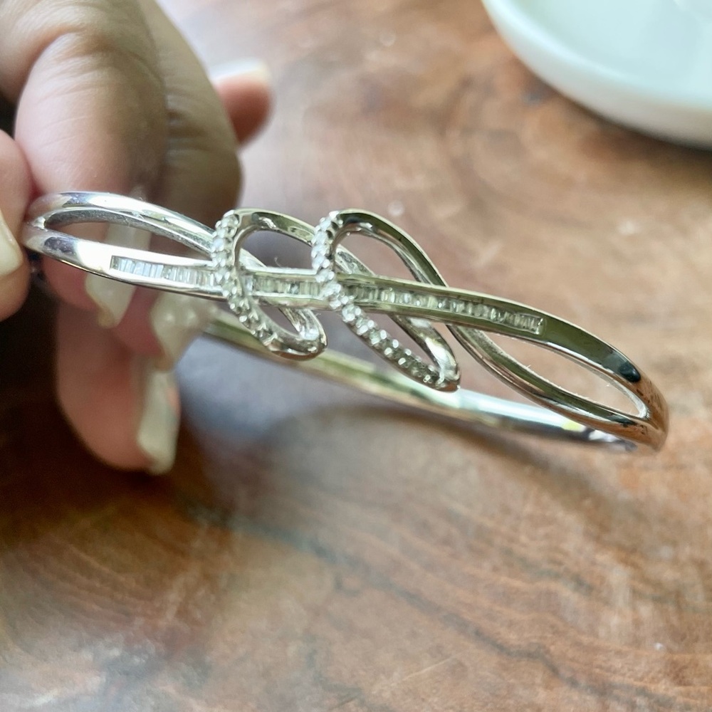 Macy's Silver Knot Bracelet with Diamond Accents - Picture 2 of 7